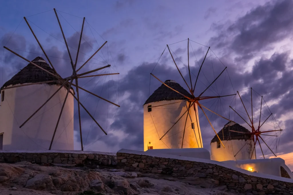 voir les moulins a vent a mykonos grece